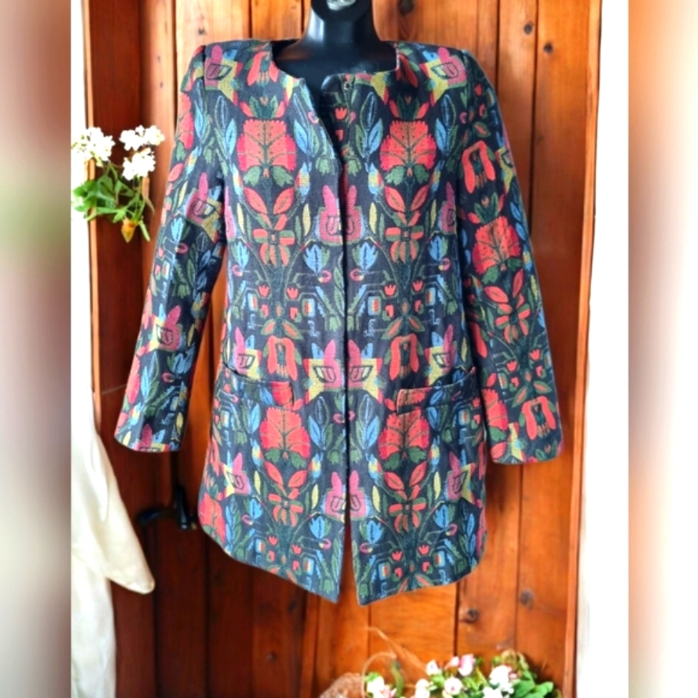 Papillon Jacquard Floral Lined Blazer Jacket Size S